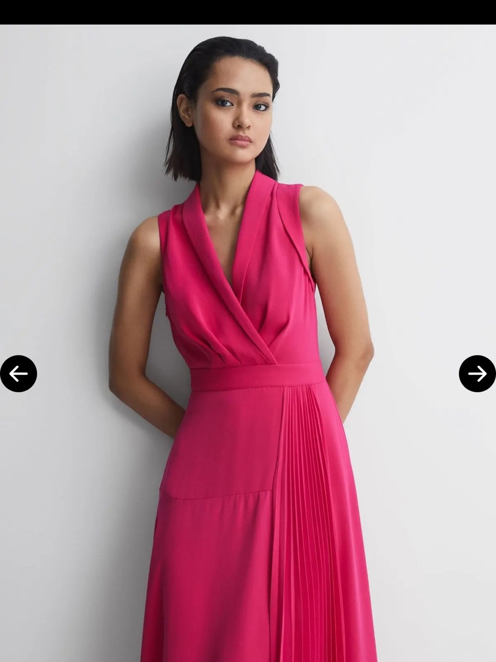 REISS Claire Pleated Fitted Midi Dress Pink Size 6 - Picture 6 of 15